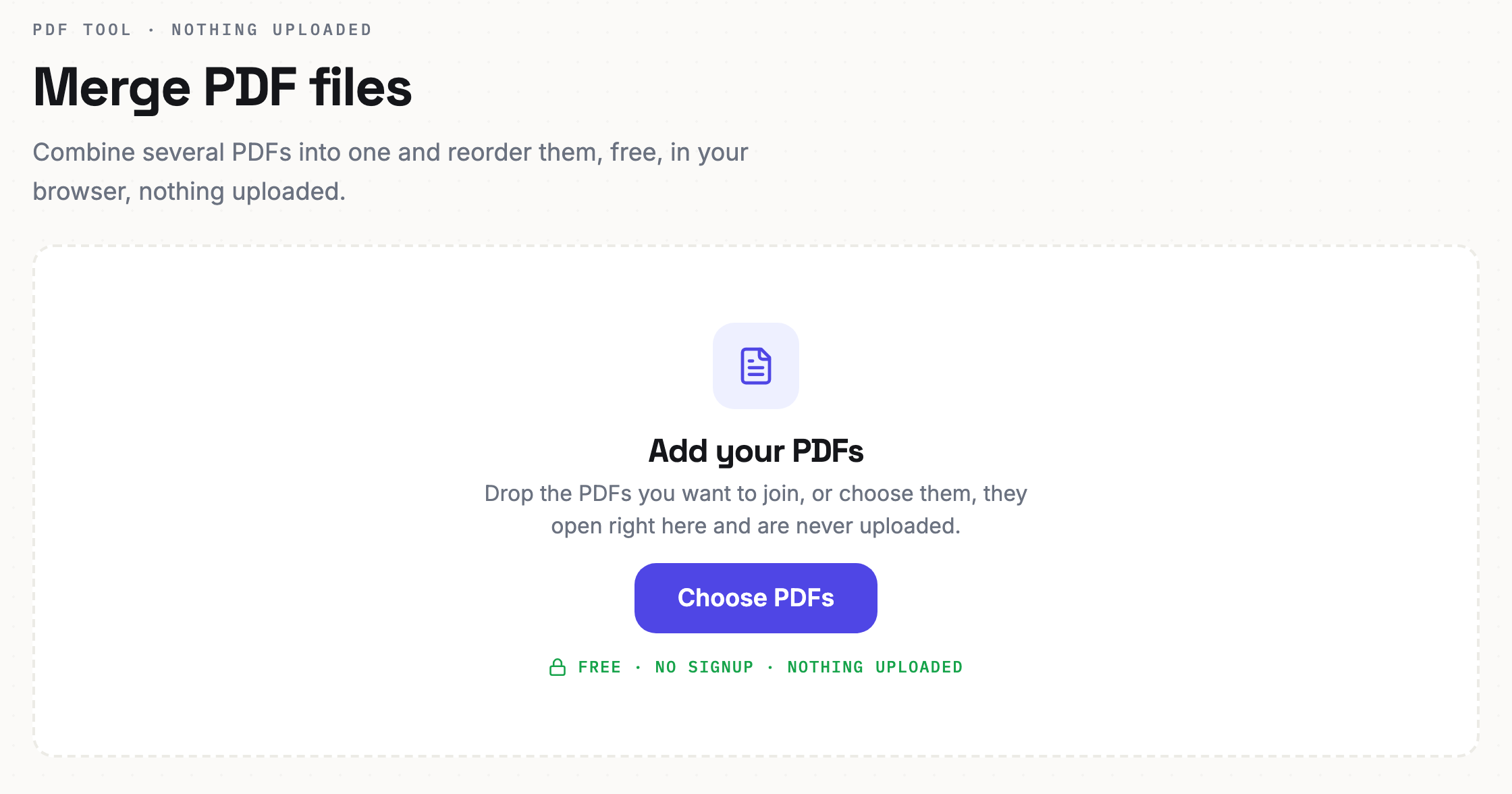 Reamly merge PDF tool screen