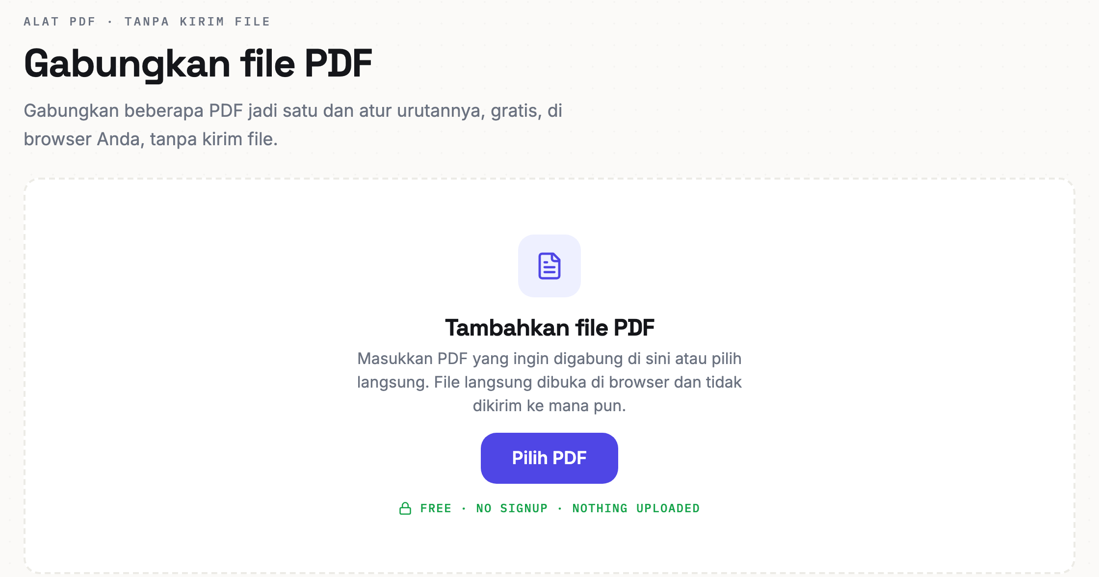 Tampilan alat gabung PDF Reamly